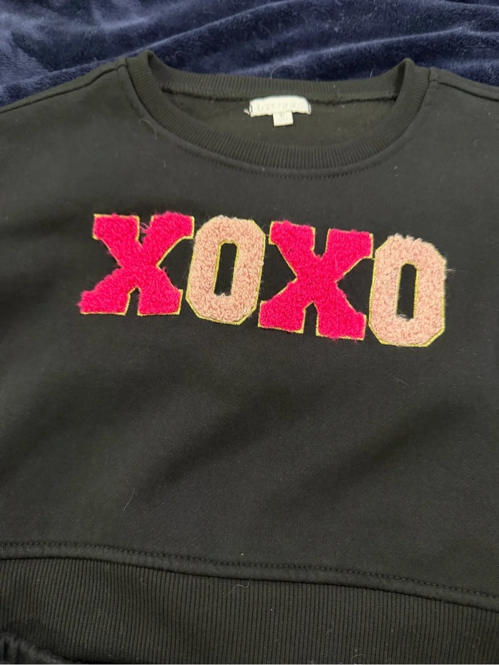 btween Black Kids Sweatshirt & Jogger Set with Pink and Cream 'XOXO' Patches - Picture 3 of 7